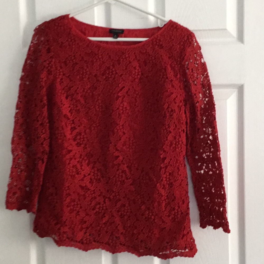 Talbot's Red Lace Top  Overlay   Size 10